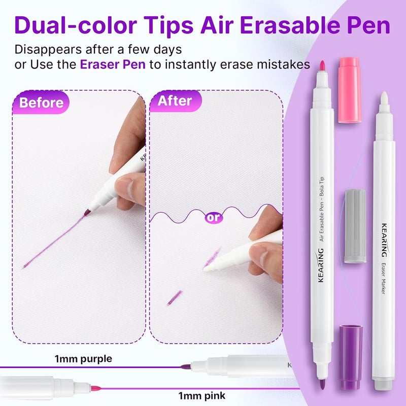 Avenuebool Fabric Markers for Sewing, 5 Count Pack, Includes 2 Water Soluble Fabric Marker 2 Air Erasable Pens 1 Eraser Marker, Disappearing Ink Pen, Sewing Quilting Embroidery Supplies - Image 3